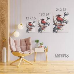 "Artery8 Album of Sketches Birds 1841 Canvas Wall Art Print Hokusai in Red - Size: W18"" x H24""" - thumbnail 4