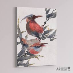 "Artery8 Album of Sketches Birds 1841 Canvas Wall Art Print Hokusai in Red - Size: W18"" x H24""" - thumbnail 2