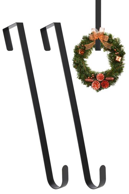 Neel Blue 15-inch White Metal Wreath Door Hanger, Door Adjustable Hook - 2pcs in Black - image 1