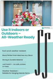 Neel Blue 15-inch White Metal Wreath Door Hanger, Door Adjustable Hook - 2pcs in Black - thumbnail 3