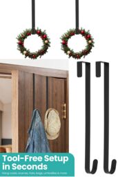 Neel Blue 15-inch White Metal Wreath Door Hanger, Door Adjustable Hook - 2pcs in Black - thumbnail 4