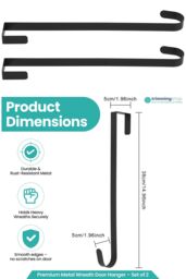 Neel Blue 15-inch White Metal Wreath Door Hanger, Door Adjustable Hook - 2pcs in Black - thumbnail 2