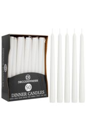 Deco Express Candles Set Classic Dripless Tapered Metallic Unscented 8 Hours Décor in White - Size: 10 Pack