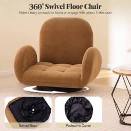 Costway Swivel Floor Chair Folding Gaming Chair Lazy Sofa Lounge Recliner in Brown - thumbnail 6
