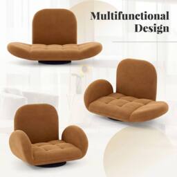 Costway Swivel Floor Chair Folding Gaming Chair Lazy Sofa Lounge Recliner in Brown - thumbnail 3