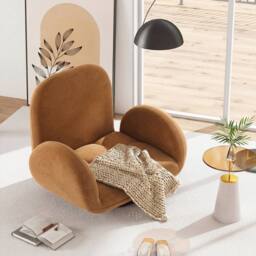 Costway Swivel Floor Chair Folding Gaming Chair Lazy Sofa Lounge Recliner in Brown - thumbnail 8