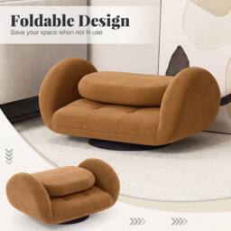 Costway Swivel Floor Chair Folding Gaming Chair Lazy Sofa Lounge Recliner in Brown - thumbnail 4