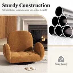Costway Swivel Floor Chair Folding Gaming Chair Lazy Sofa Lounge Recliner in Brown - thumbnail 7