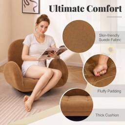 Costway Swivel Floor Chair Folding Gaming Chair Lazy Sofa Lounge Recliner in Brown - thumbnail 5