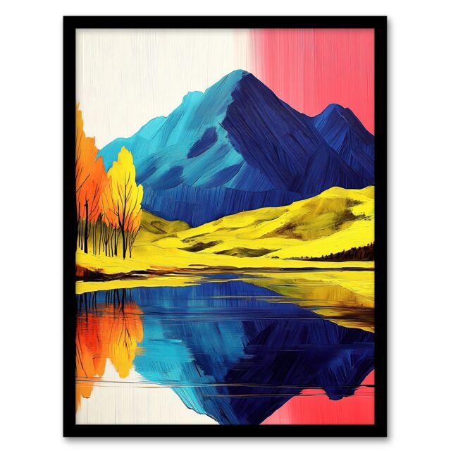 "Artery8 Serene Mountain Lake Pink Sky Autumn Landscape Framed Art Print - Size: W12"" x H16""" - image 1