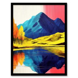 "Artery8 Serene Mountain Lake Pink Sky Autumn Landscape Framed Art Print - Size: W12"" x H16""" - thumbnail 1