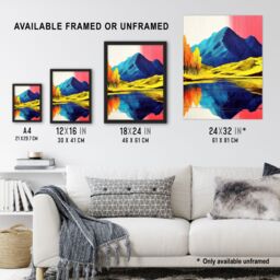 "Artery8 Serene Mountain Lake Pink Sky Autumn Landscape Framed Art Print - Size: W12"" x H16""" - thumbnail 3
