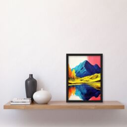 "Artery8 Serene Mountain Lake Pink Sky Autumn Landscape Framed Art Print - Size: W12"" x H16""" - thumbnail 4