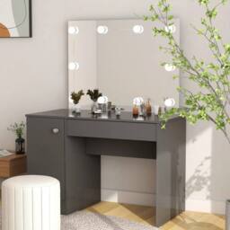 Berkfield Home Makeup Table with LED Lights 110x55x145 cm MDF Grey - Size: 110 x 55 x 145 cm - thumbnail 2