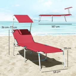 OUTSUNNY Foldable Sun Lounger Set of 2, 4 Level Adjustable Backrest in Red - thumbnail 3