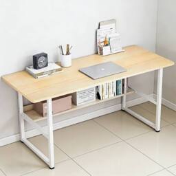 Ventryn Computer Workstation Writing Table with Integrated Bookshelf in Natural