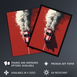 Artery8 Wall Art Print Red Luxury Car Fumes Speed Petrolhead Bold Man Cave Dad Art Framed Poster in Black - Size: A4 - thumbnail 2