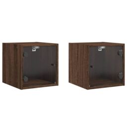Berkfield Home Bedside Cabinets with Glass Doors 2 pcs Brown Oak 35x37x35 cm - Size: 35 x 37 x 35 cm - thumbnail 2