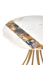 Orsina Stunning Marble & Agate Side Table, Marble Top Bedside Table, Agate Accent Side Table For Livingroom in Gold - thumbnail 4
