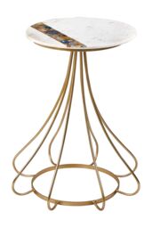 Orsina Stunning Marble & Agate Side Table, Marble Top Bedside Table, Agate Accent Side Table For Livingroom in Gold - thumbnail 3