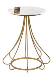 Orsina Stunning Marble & Agate Side Table, Marble Top Bedside Table, Agate Accent Side Table For Livingroom in Gold