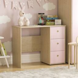 Kelvenix Pink & Oak Computer Desk 3 Drawer Dressing PC Table - Size: 0.6m2 - thumbnail 3