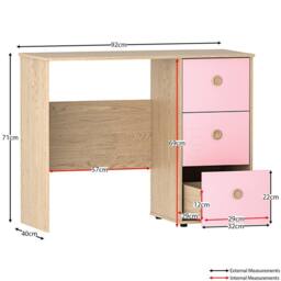 Kelvenix Pink & Oak Computer Desk 3 Drawer Dressing PC Table - Size: 0.6m2 - thumbnail 2