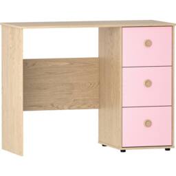 Kelvenix Pink & Oak Computer Desk 3 Drawer Dressing PC Table - Size: 0.6m2