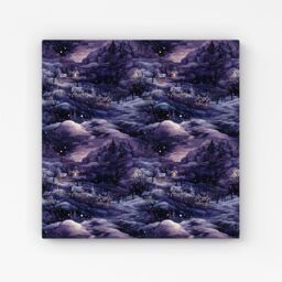 "Warren Reed - Designer Snowy Christmas Village On A Starry Night Canvas in Blue - Size: W16"" x H16""" - thumbnail 1