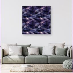 "Warren Reed - Designer Snowy Christmas Village On A Starry Night Canvas in Blue - Size: W16"" x H16""" - thumbnail 4