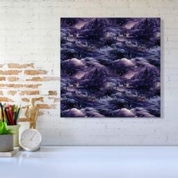 "Warren Reed - Designer Snowy Christmas Village On A Starry Night Canvas in Blue - Size: W16"" x H16""" - thumbnail 2