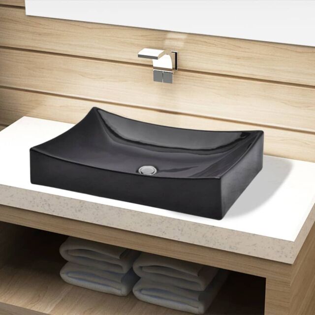 Berkfield Home Ceramic Bathroom Sink Basin Black Rectangular - image 1