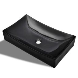 Berkfield Home Ceramic Bathroom Sink Basin Black Rectangular - thumbnail 2