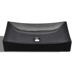 Berkfield Home Ceramic Bathroom Sink Basin Black Rectangular - thumbnail 4
