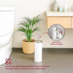 VOGREX White Stainless Steel Toilet Brush Set Matt Holder Cup - thumbnail 4