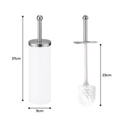 VOGREX White Stainless Steel Toilet Brush Set Matt Holder Cup - thumbnail 2