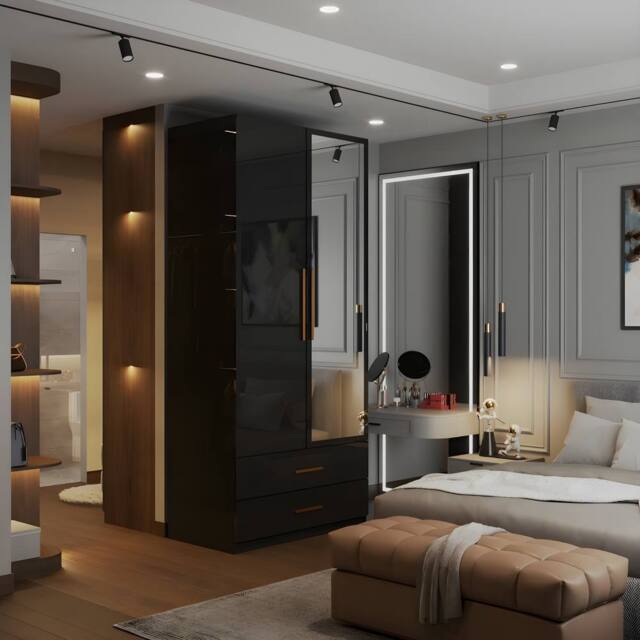 Sliding Wardrobes 4U High Gloss Double Door Hinged Wardrobe with Mirror & Drawers 80cm in Black - image 1