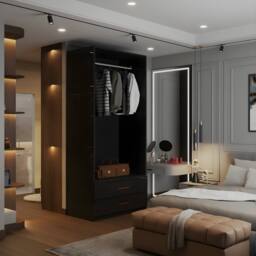 Sliding Wardrobes 4U High Gloss Double Door Hinged Wardrobe with Mirror & Drawers 80cm in Black - thumbnail 3