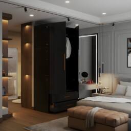 Sliding Wardrobes 4U High Gloss Double Door Hinged Wardrobe with Mirror & Drawers 80cm in Black - thumbnail 2