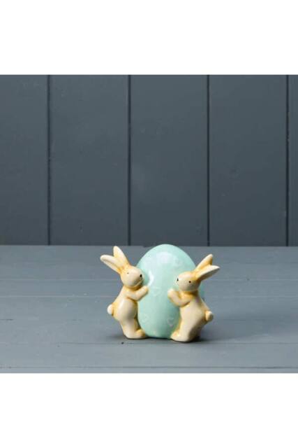 KDMD Ceramic Rabbits with Blue Egg in Yellow - image 1