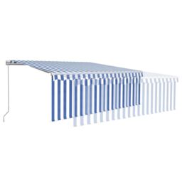 Berkfield Home Manual Retractable Awning with Blind 4.5x3m Blue&White in Blue - thumbnail 4