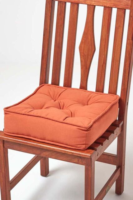 Homescapes Cotton Dining Chair Booster Cushion in Terracotta - Size: 40 cm x 40 cm - image 1