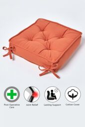 Homescapes Cotton Dining Chair Booster Cushion in Terracotta - Size: 40 cm x 40 cm - thumbnail 5