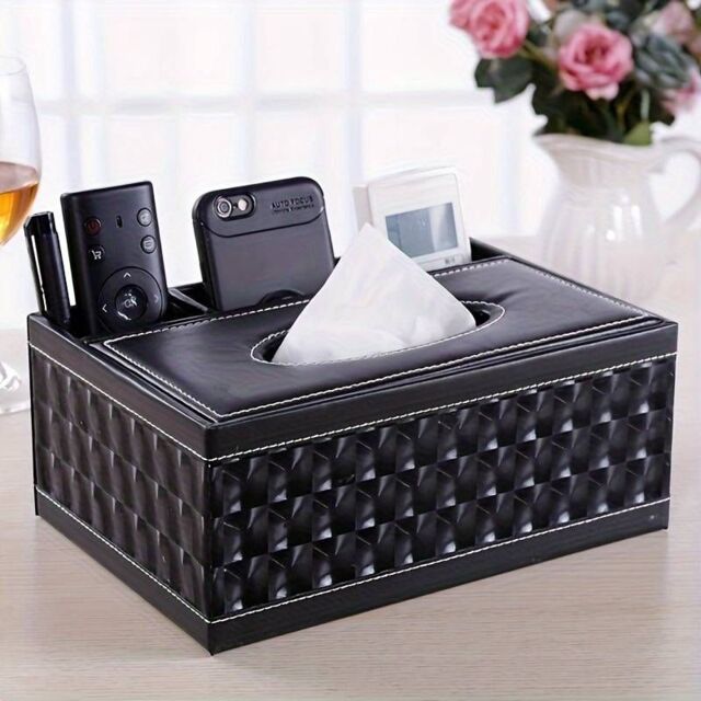 Smartbies Leather Tissue Box Multifunctional Organizer - Tissue Box Holder Accessory in Black - Size: Medium - image 1