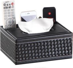 Smartbies Leather Tissue Box Multifunctional Organizer - Tissue Box Holder Accessory in Black - Size: Medium - thumbnail 6