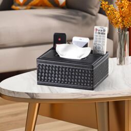 Smartbies Leather Tissue Box Multifunctional Organizer - Tissue Box Holder Accessory in Black - Size: Medium - thumbnail 3