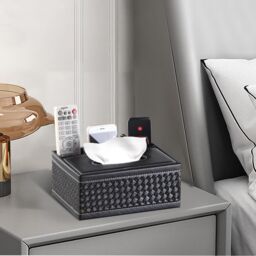 Smartbies Leather Tissue Box Multifunctional Organizer - Tissue Box Holder Accessory in Black - Size: Medium - thumbnail 4