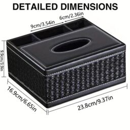 Smartbies Leather Tissue Box Multifunctional Organizer - Tissue Box Holder Accessory in Black - Size: Medium - thumbnail 2