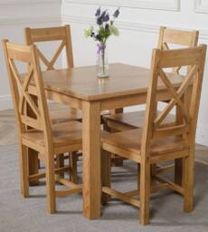 Thats Furniture Oslo 90 x 90 cm Oak Small Dining Table & 4 Berkeley Oak Chairs in Brown