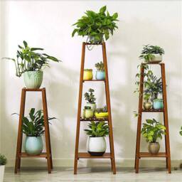 NESTLUNE 2tier Tall Bamboo Plant Stand Pot Holder Shelf in Brown - Size: 100 cm x 15 cm - thumbnail 4
